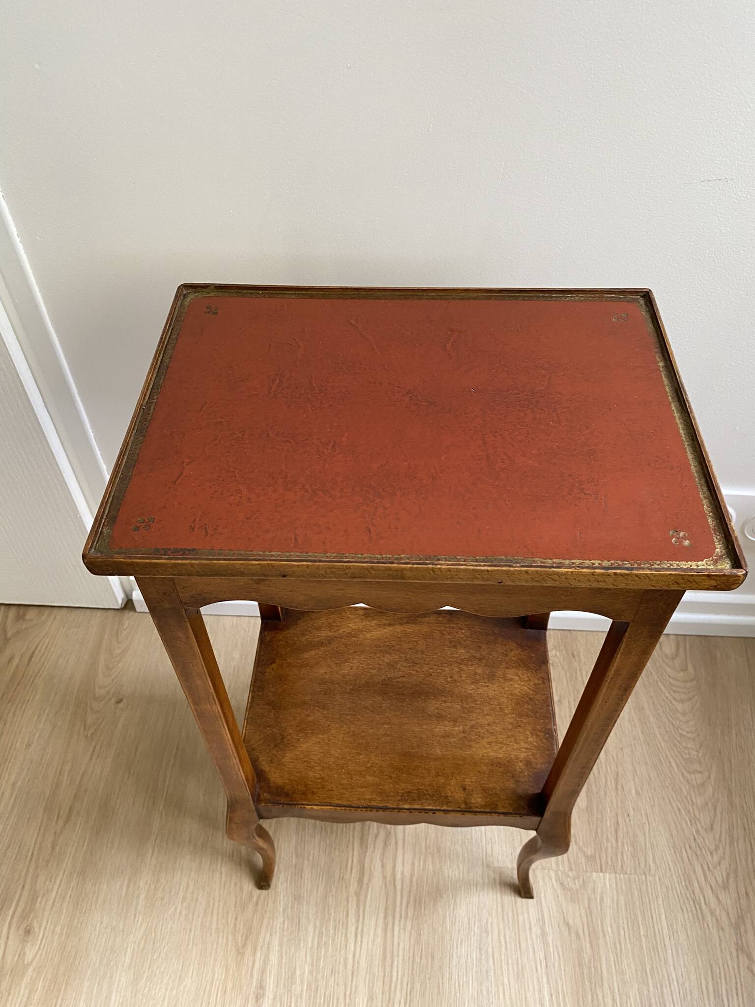 Small bedside table, nightstand, two-top ash plant stand with discreet drawer