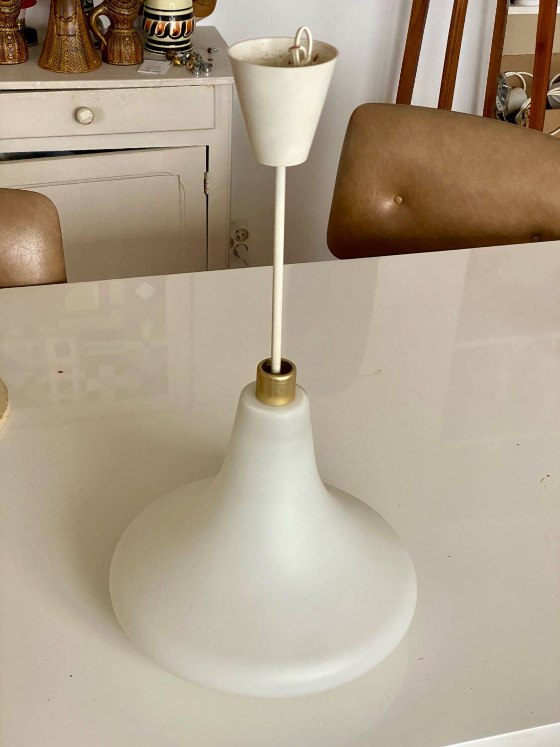Vintage Scandinavian pendant light in opaline glass 1970 1980