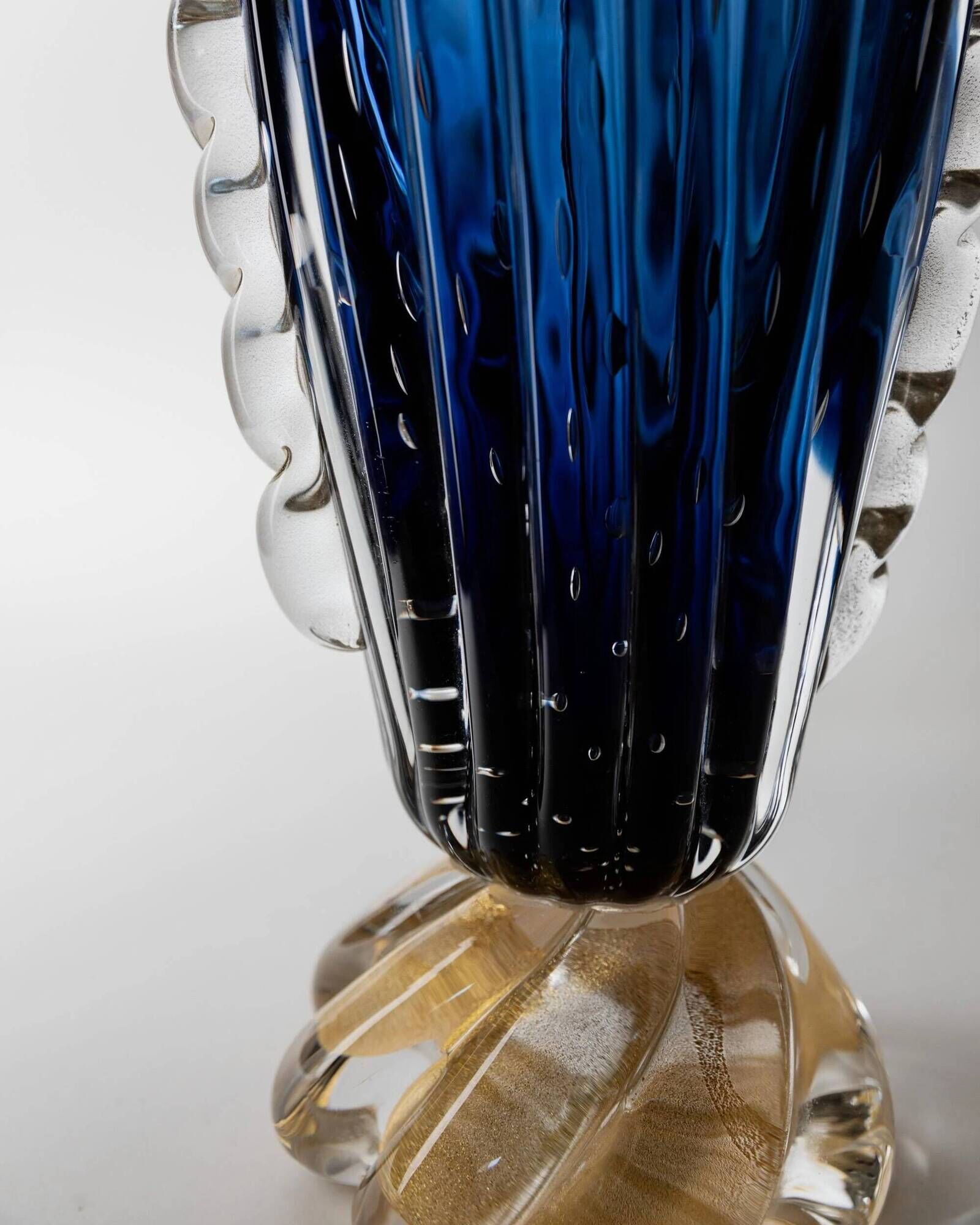 Vintage Murano glass vase by Barovier, royal blue with gold, 1960s.