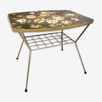 Table basse vintage plateau fleuri