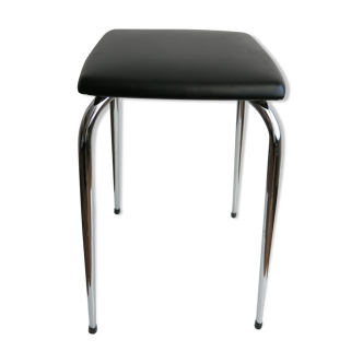 Vintage stool in chrome metal and black skai