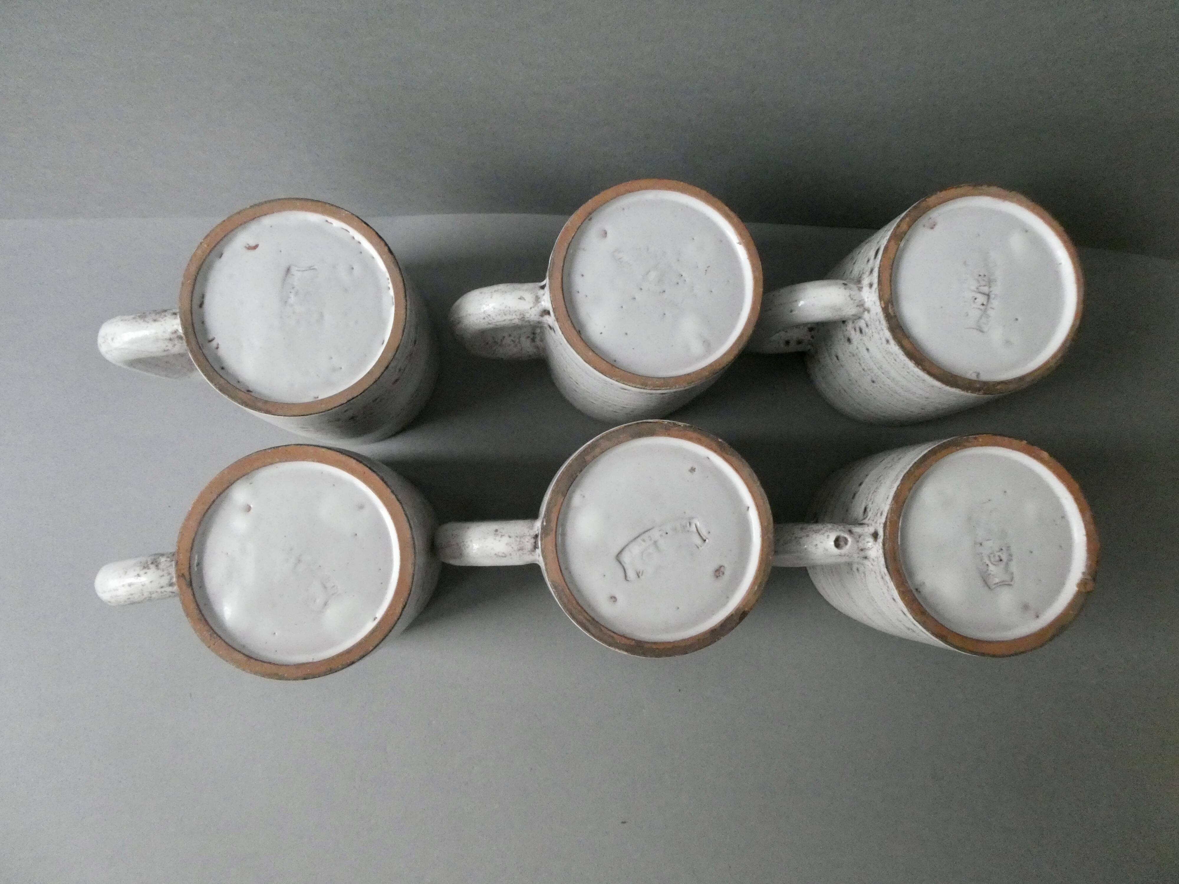 6 ceramic mugs signed Grandjean Jourdan, Vallauris