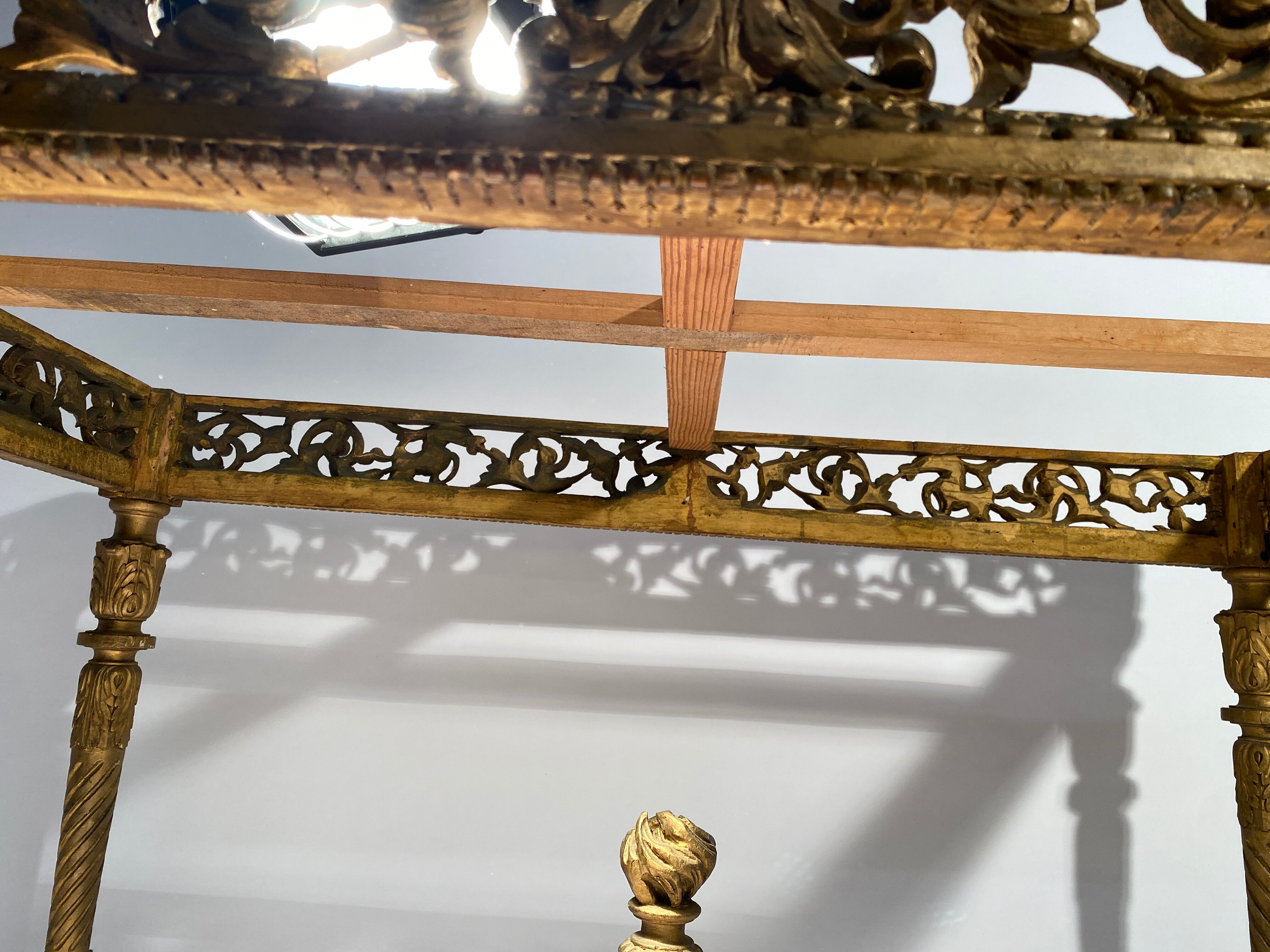 Middle wooden table with green-golden patina Louis XVI style, nineteenth century.