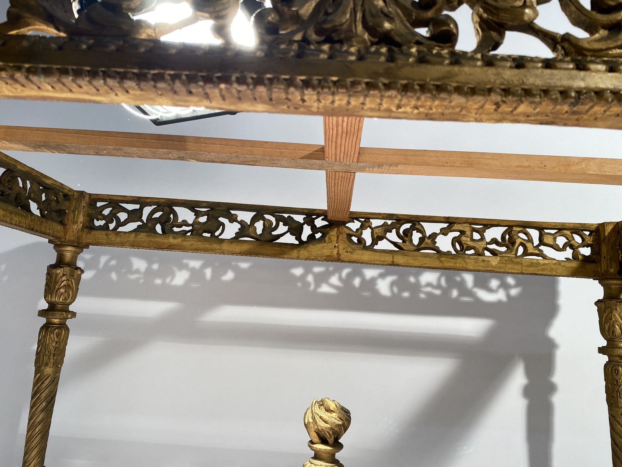 Middle wooden table with green-golden patina Louis XVI style, nineteenth century.