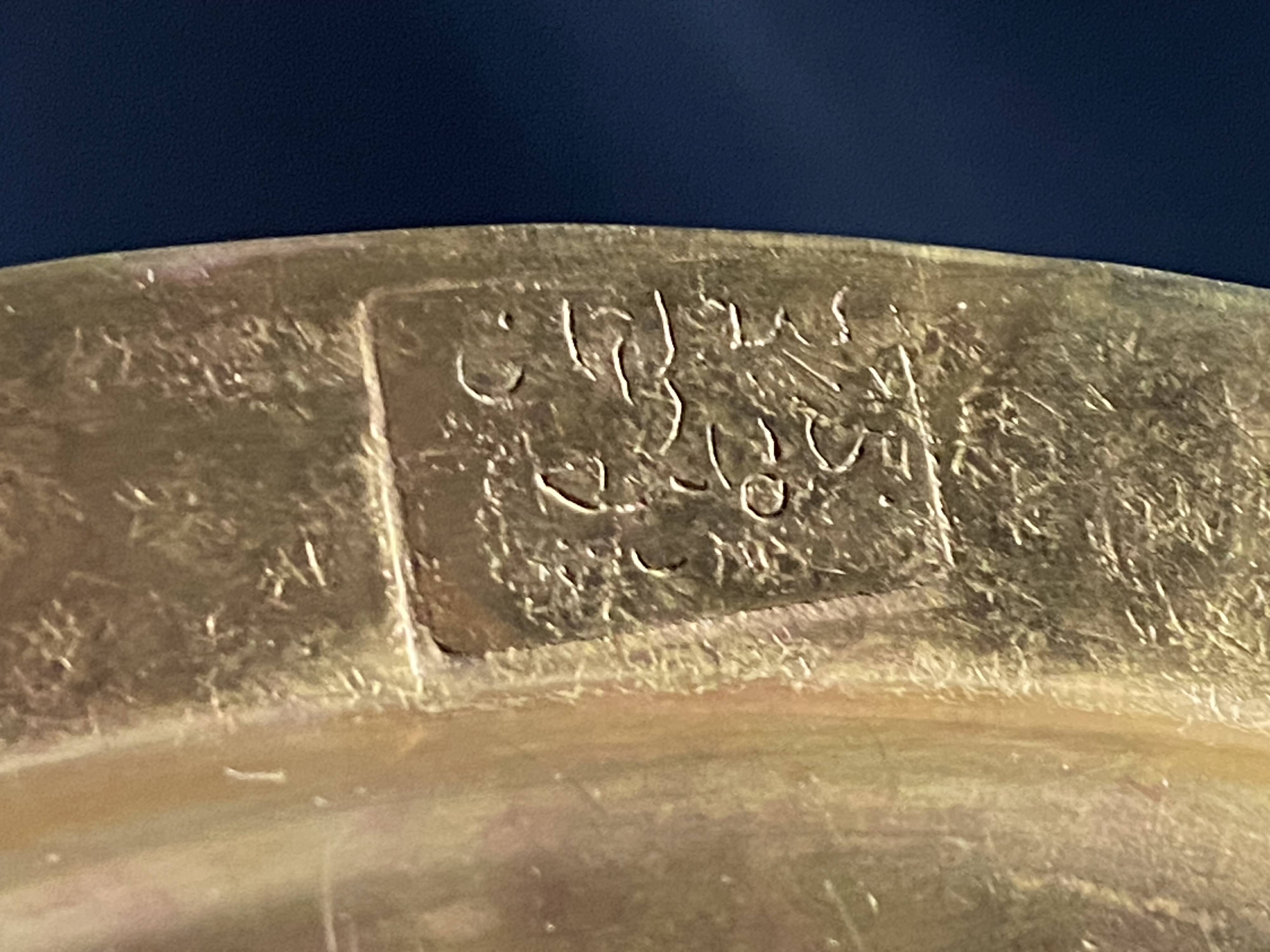 Bronze brass tray with chiseled decoration signed