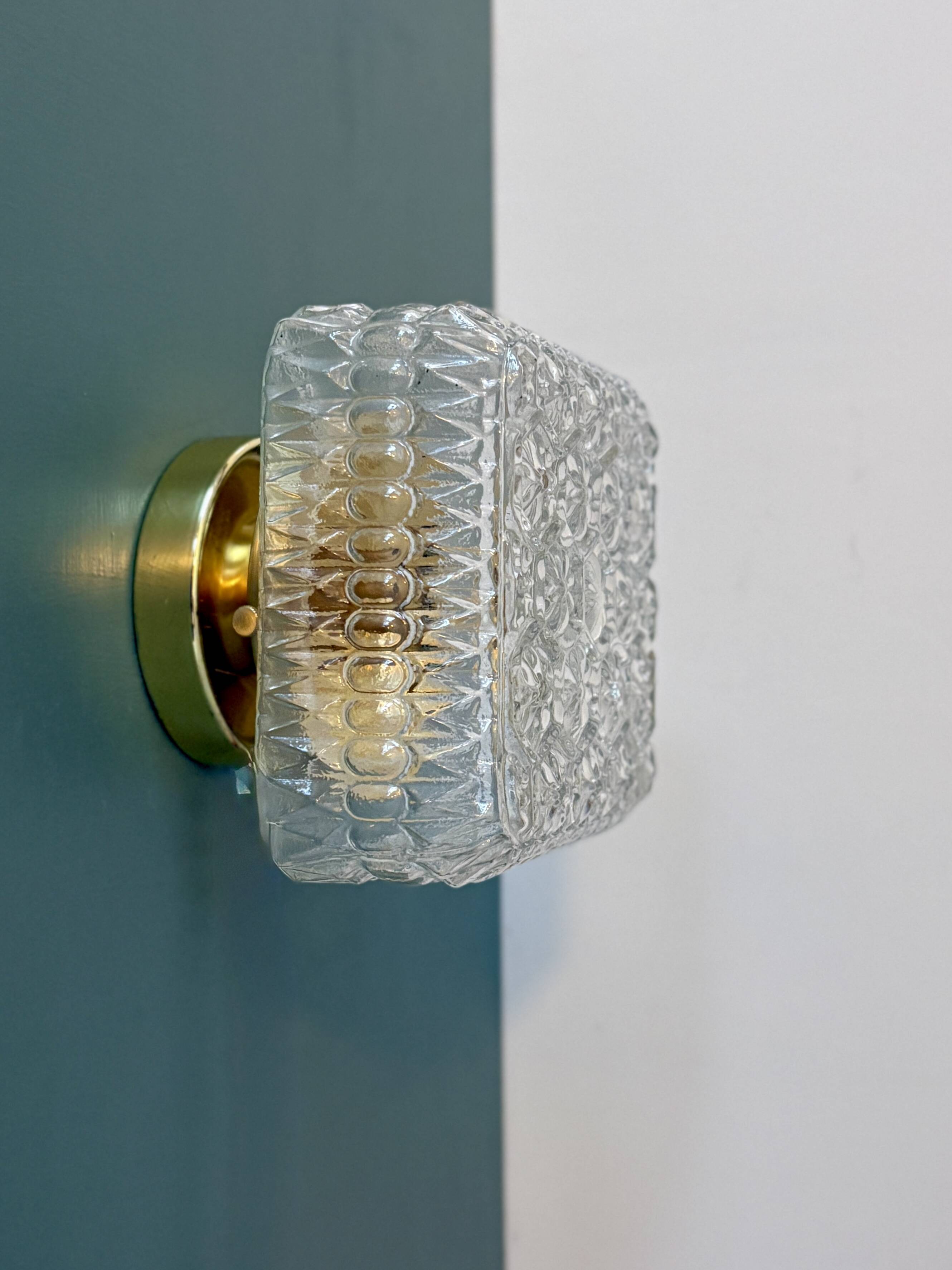 Vintage square globe wall or ceiling light in moulded glass
