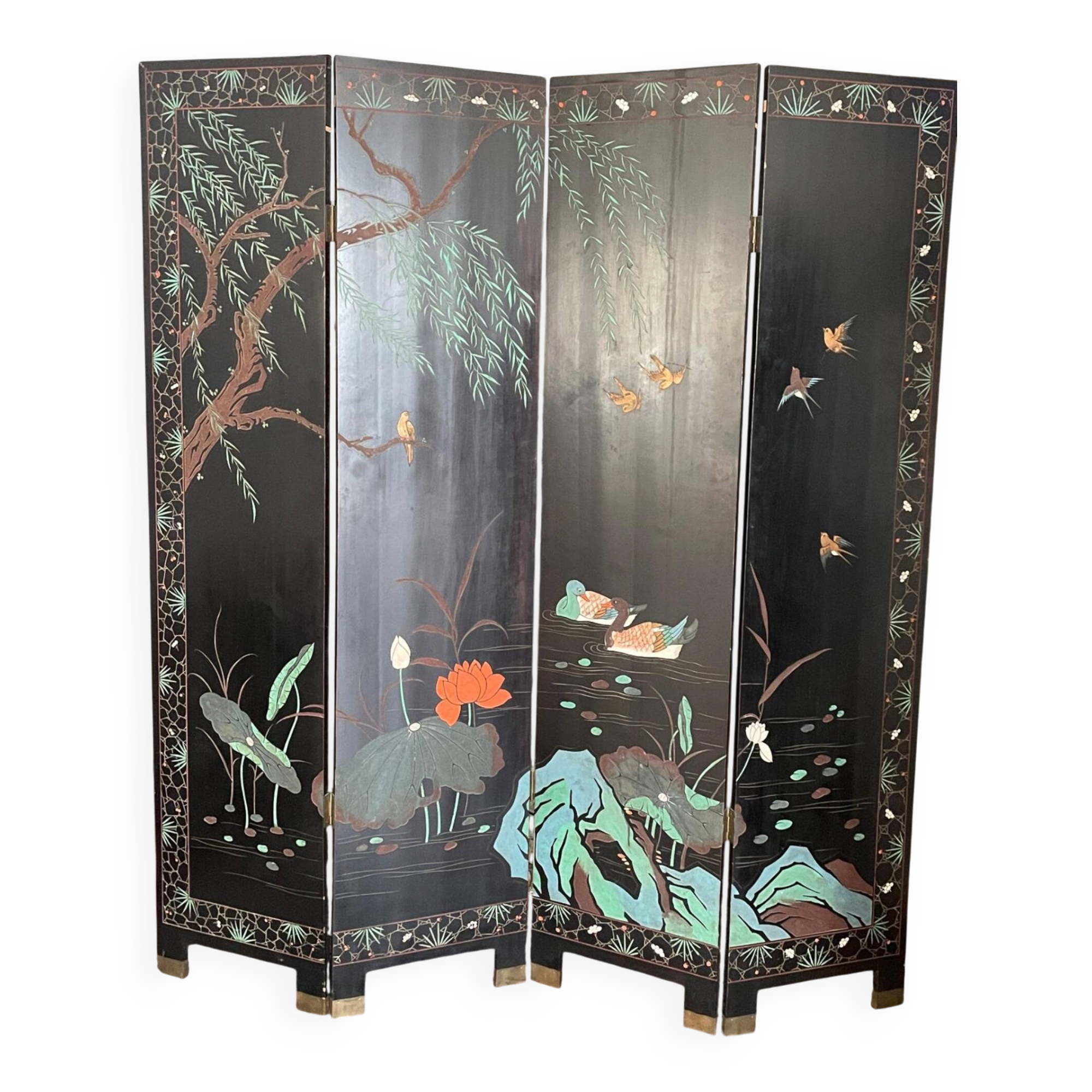 Paravent chinois 4 panneaux double face