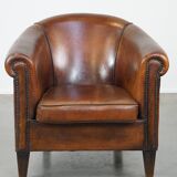 Cognac-Colored Vintage Sheepskin Leather Club Armchair