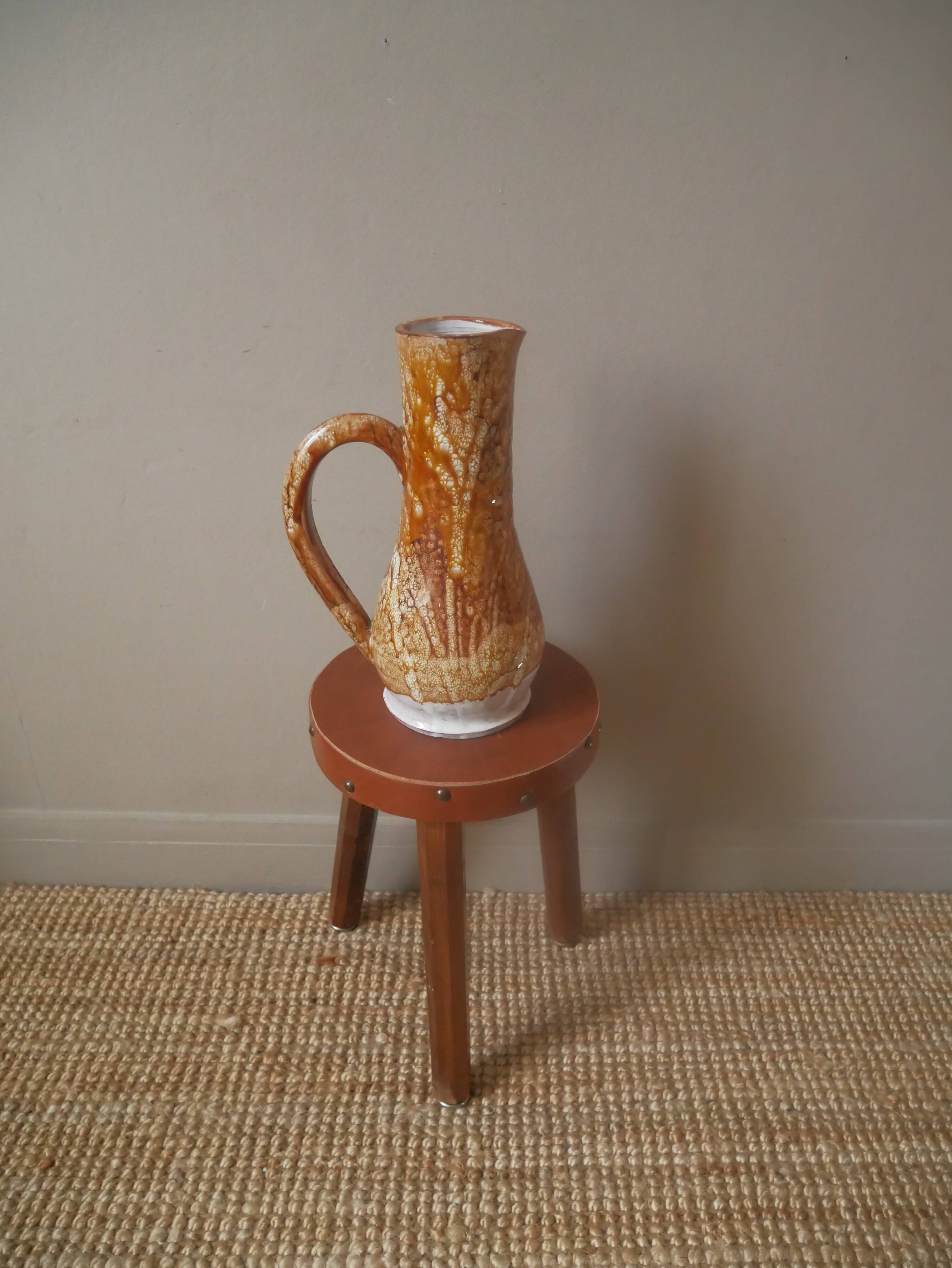 Vase with vintage ceramic handle, handcrafted, old pitcher, country decoration