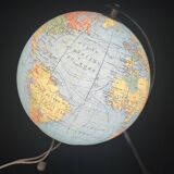 Globe terrestre 1960 Tripode Taride  lumineux en verre mappemonde vintage