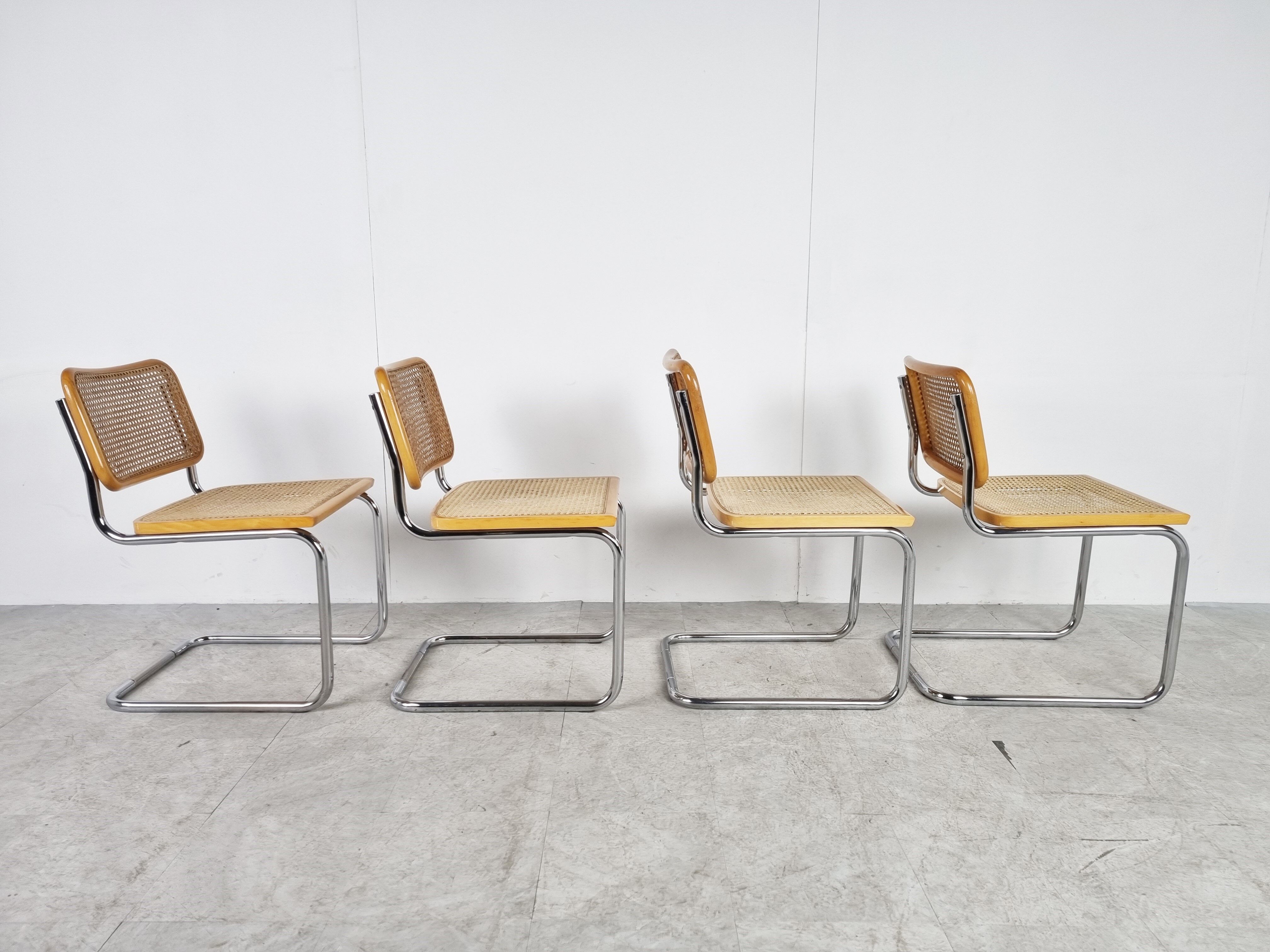 Set of 4 vintage Marcel Breuer Cesca chairs, made in italy, 1970s