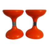 2 tabourets diabolo orange années 70