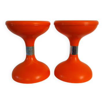 2 tabourets diabolo orange années 70
