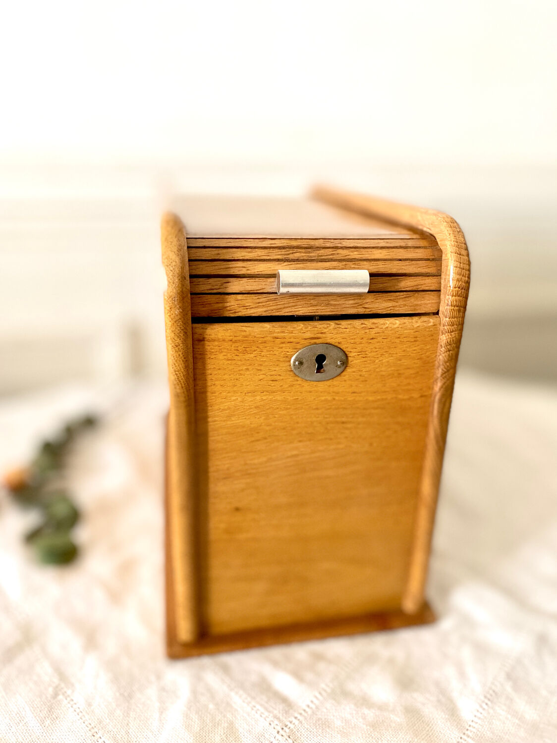 Wooden index card box vintage curtain file