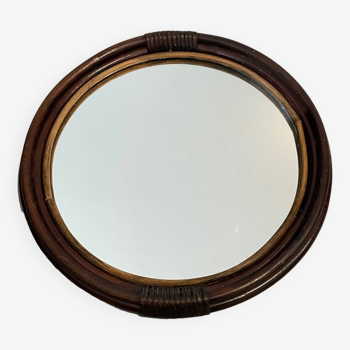 Vintage round rattan mirror