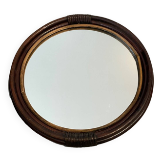 Vintage round rattan mirror