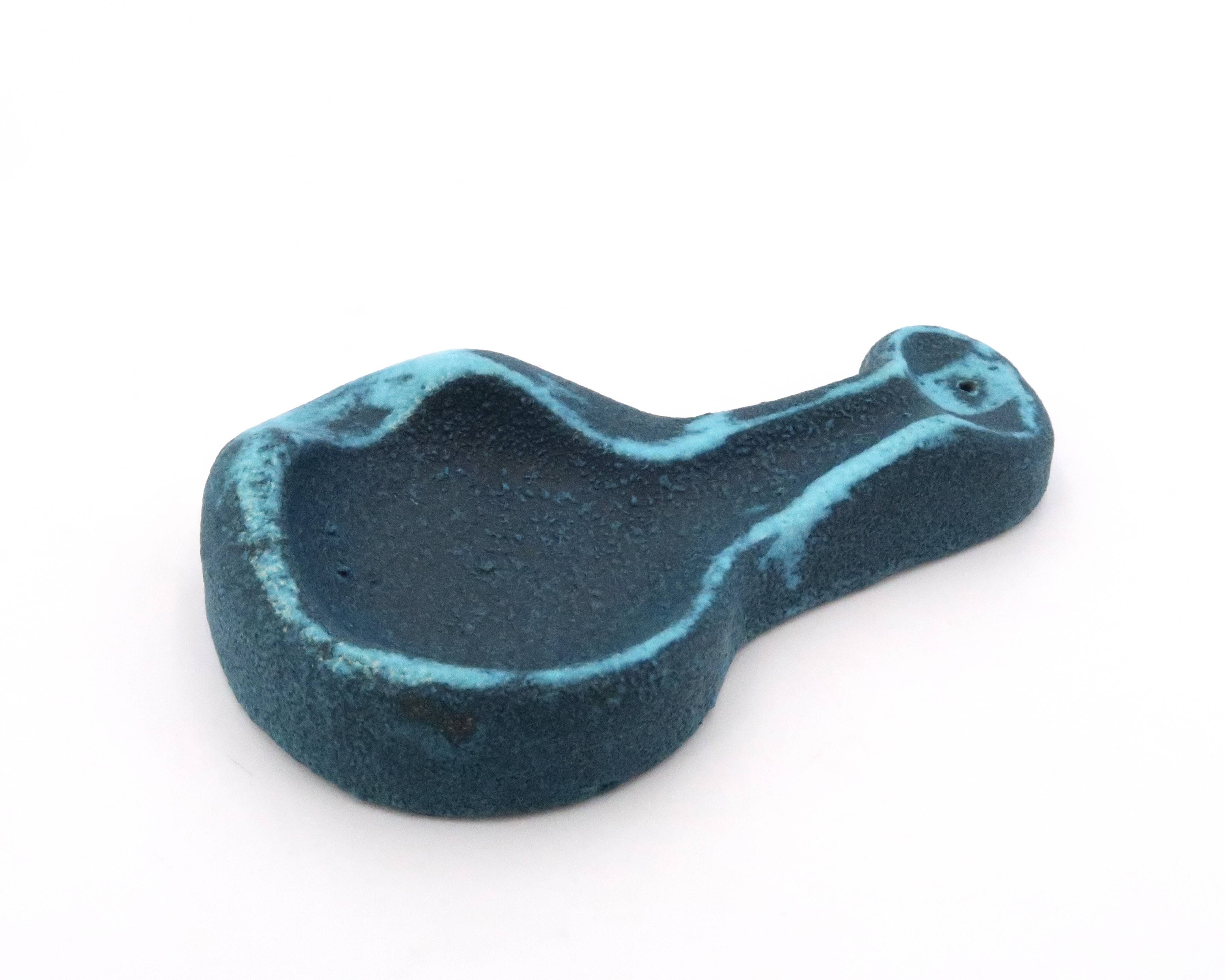 Accolay blue ceramic free-form ashtray, 1960s