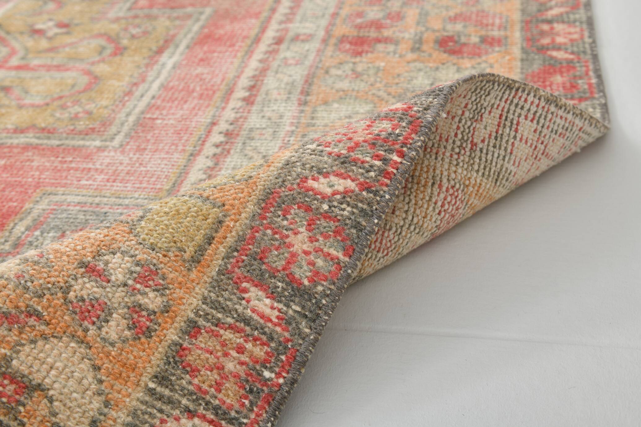 Turkish Light Yellow & Red Vintage Rug, 135x253Cm