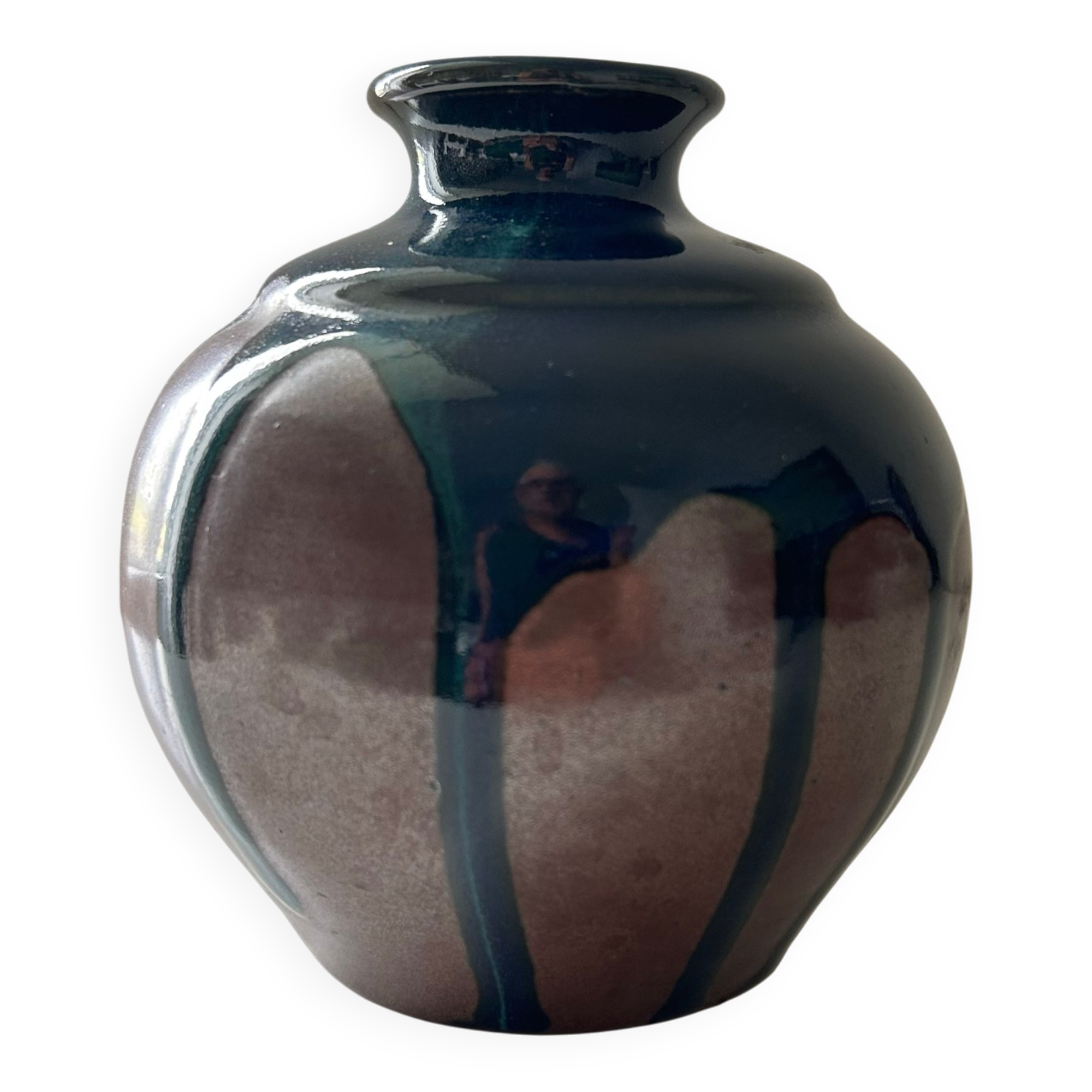Ink blue round vase and bronze