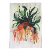 Watercolor signed exotic flower
