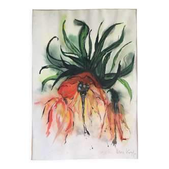 Watercolor signed exotic flower