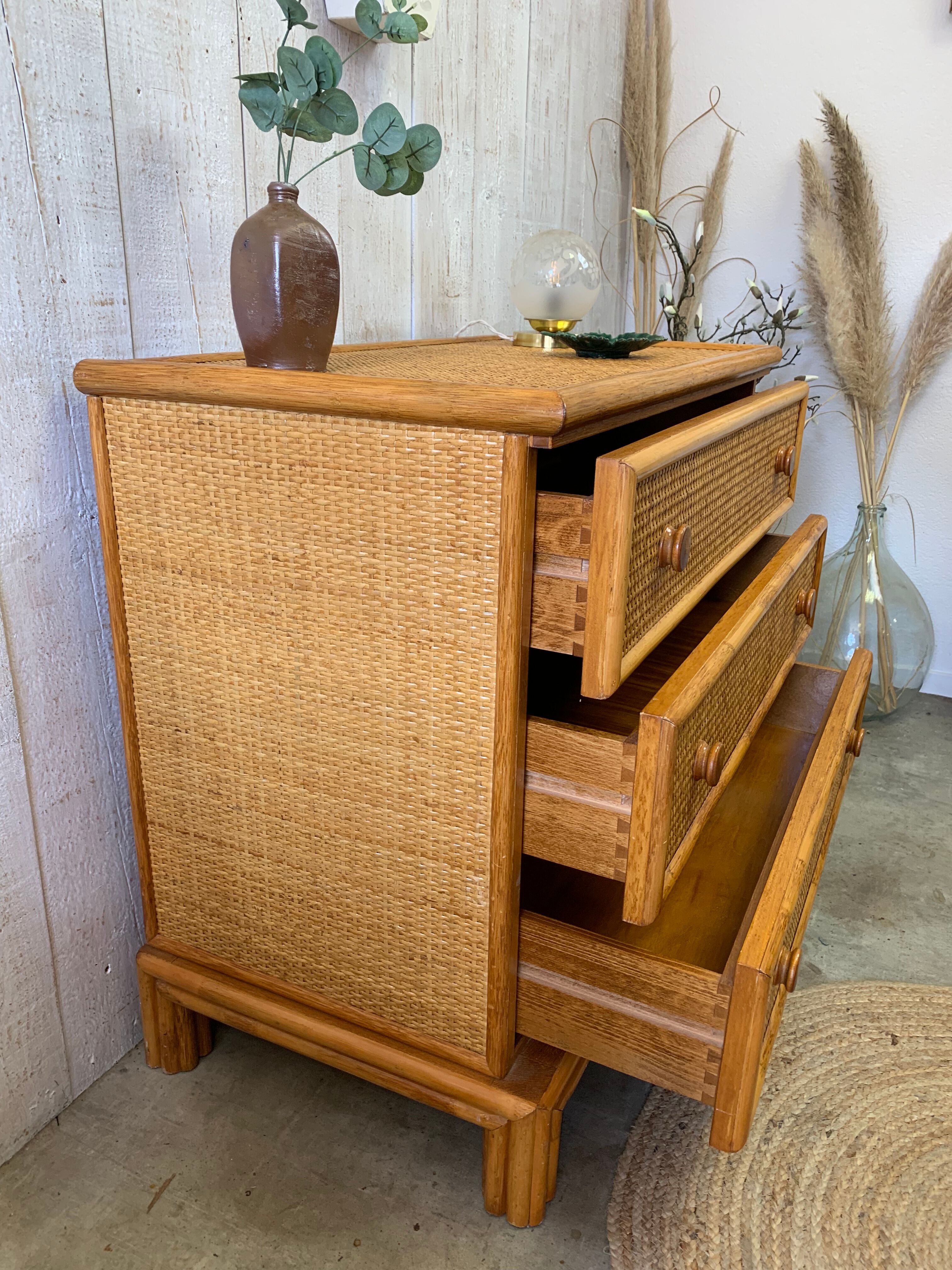 Vintage rattan chest of drawers