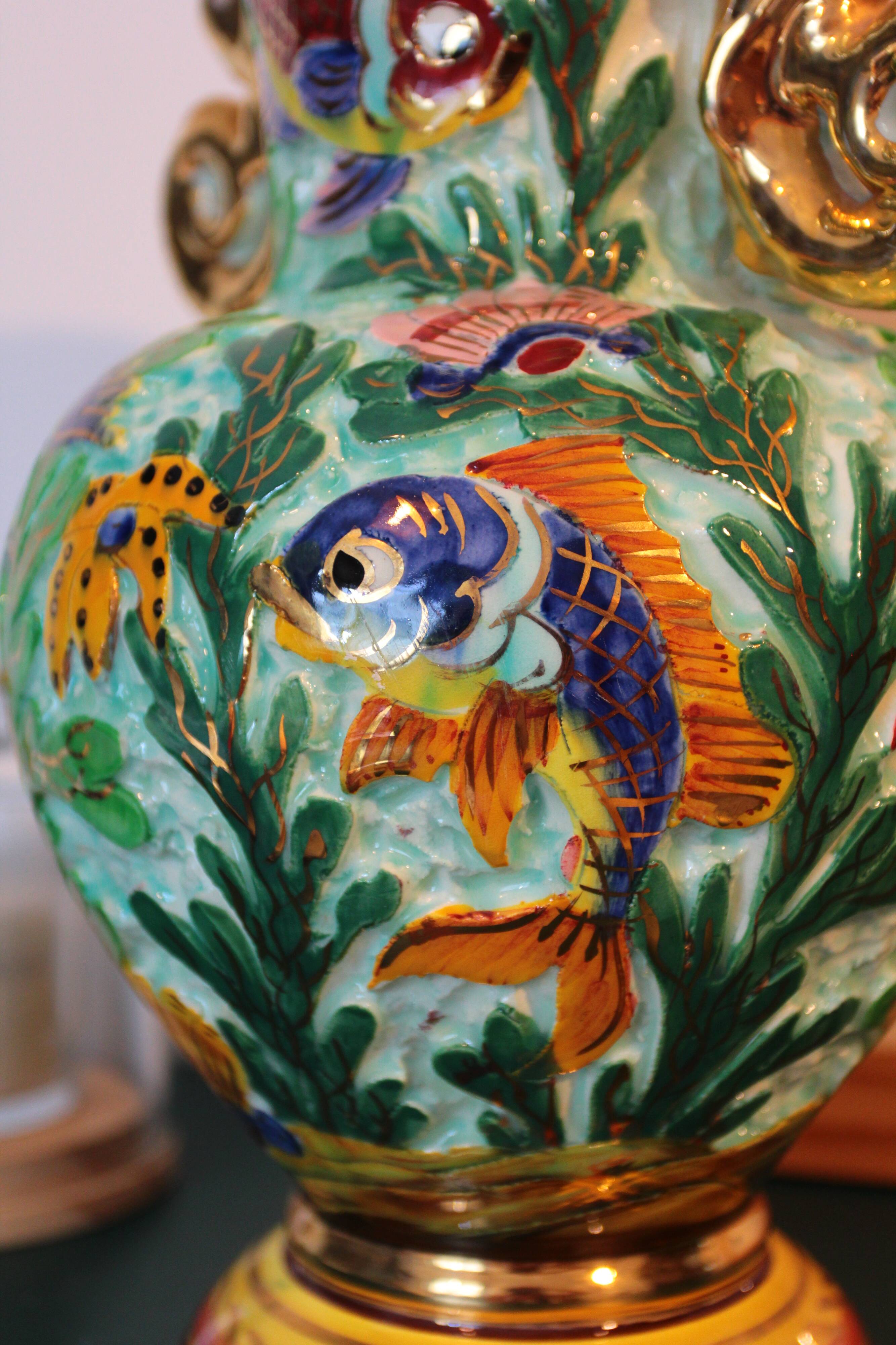 Large baluster vase with fish | Cerdazur (c. 1950-60)