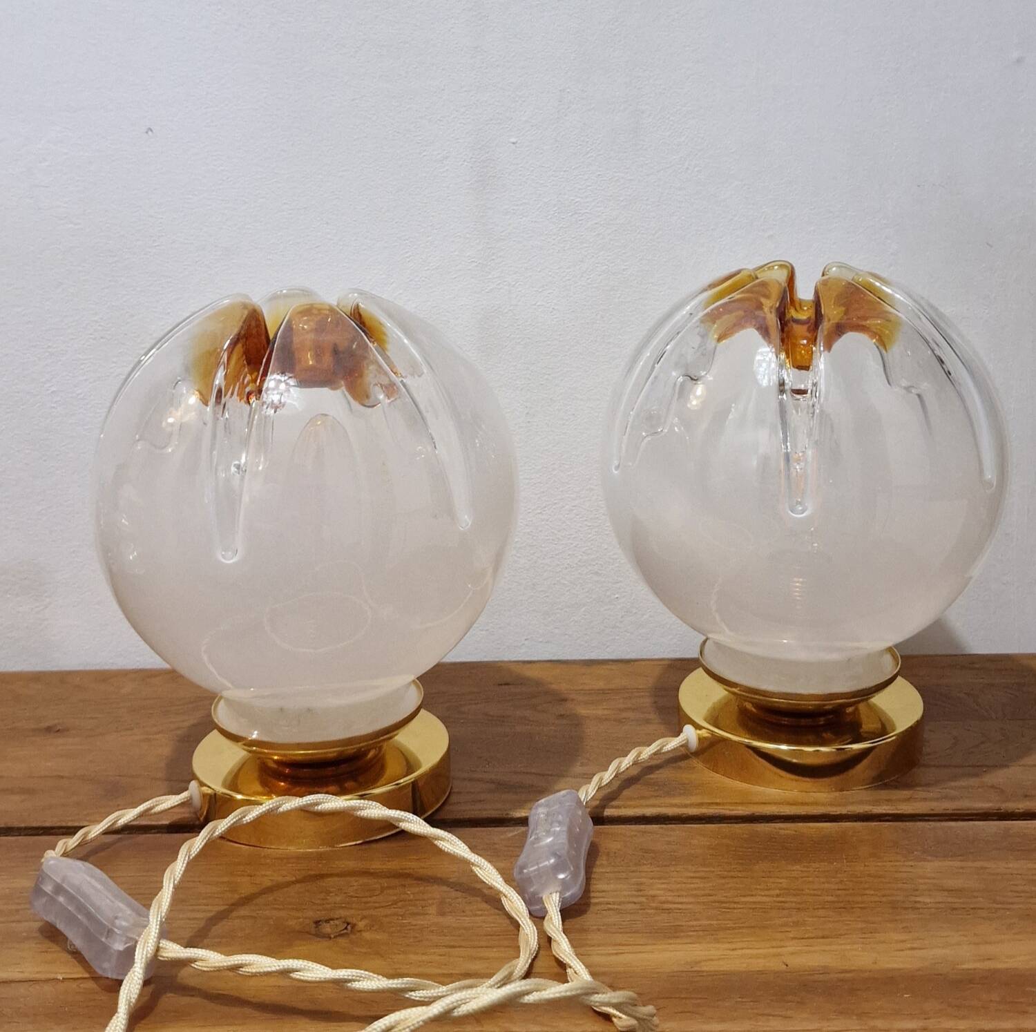 Mazzega globe lamp duo from Murano