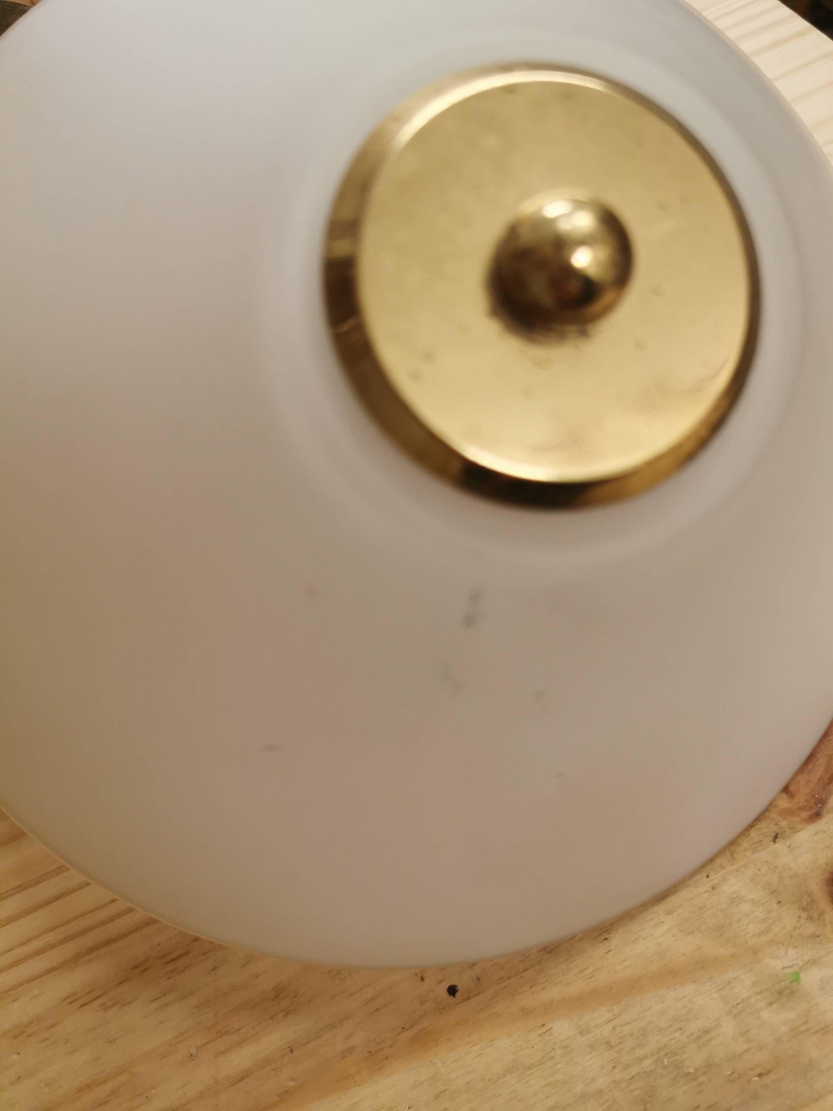 Brass wall lamp with vintage articulated arm, glass and brass shade