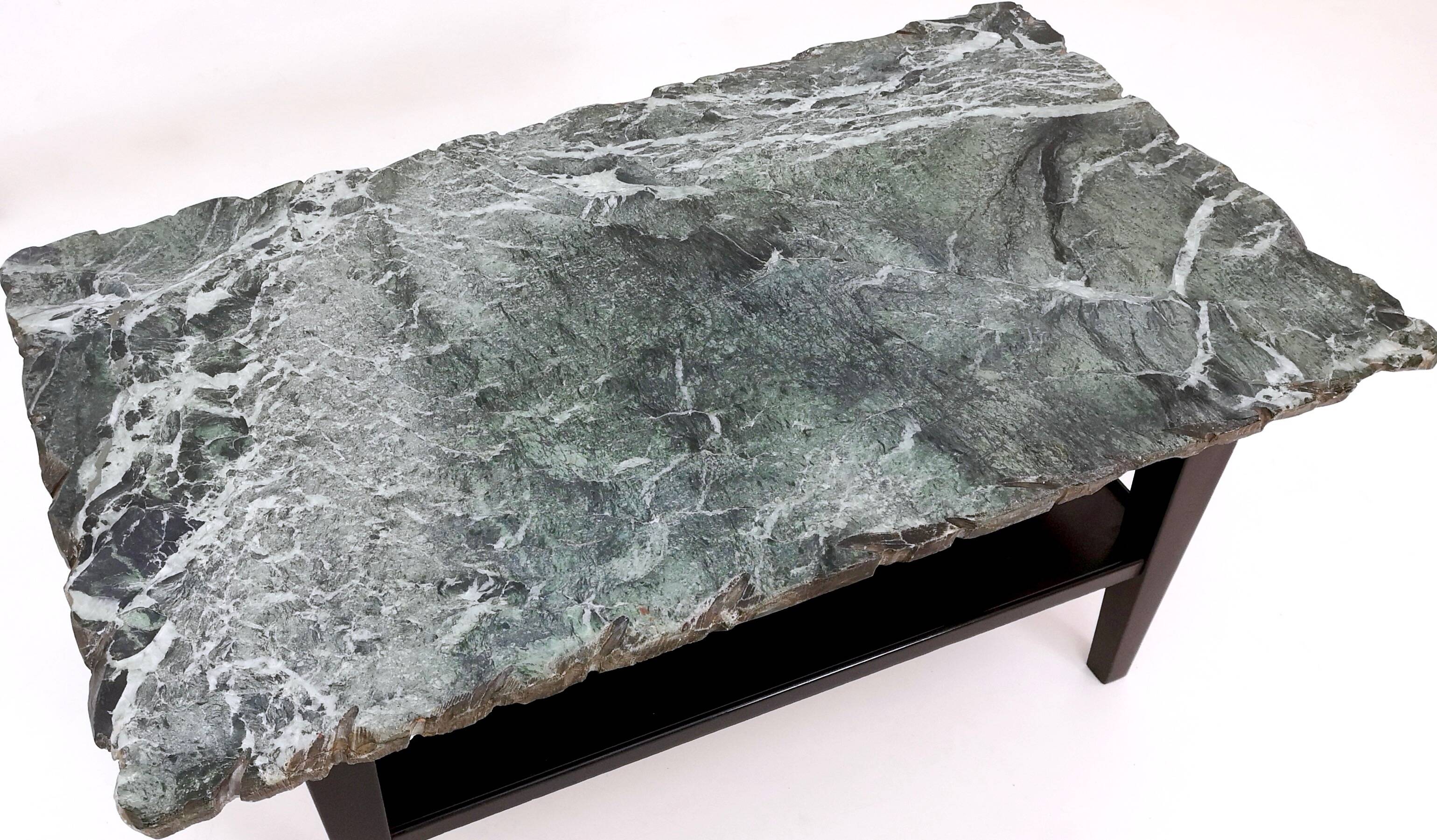 Ebonized Wood Coffee Table with a Green Alps Marble Top, Italy