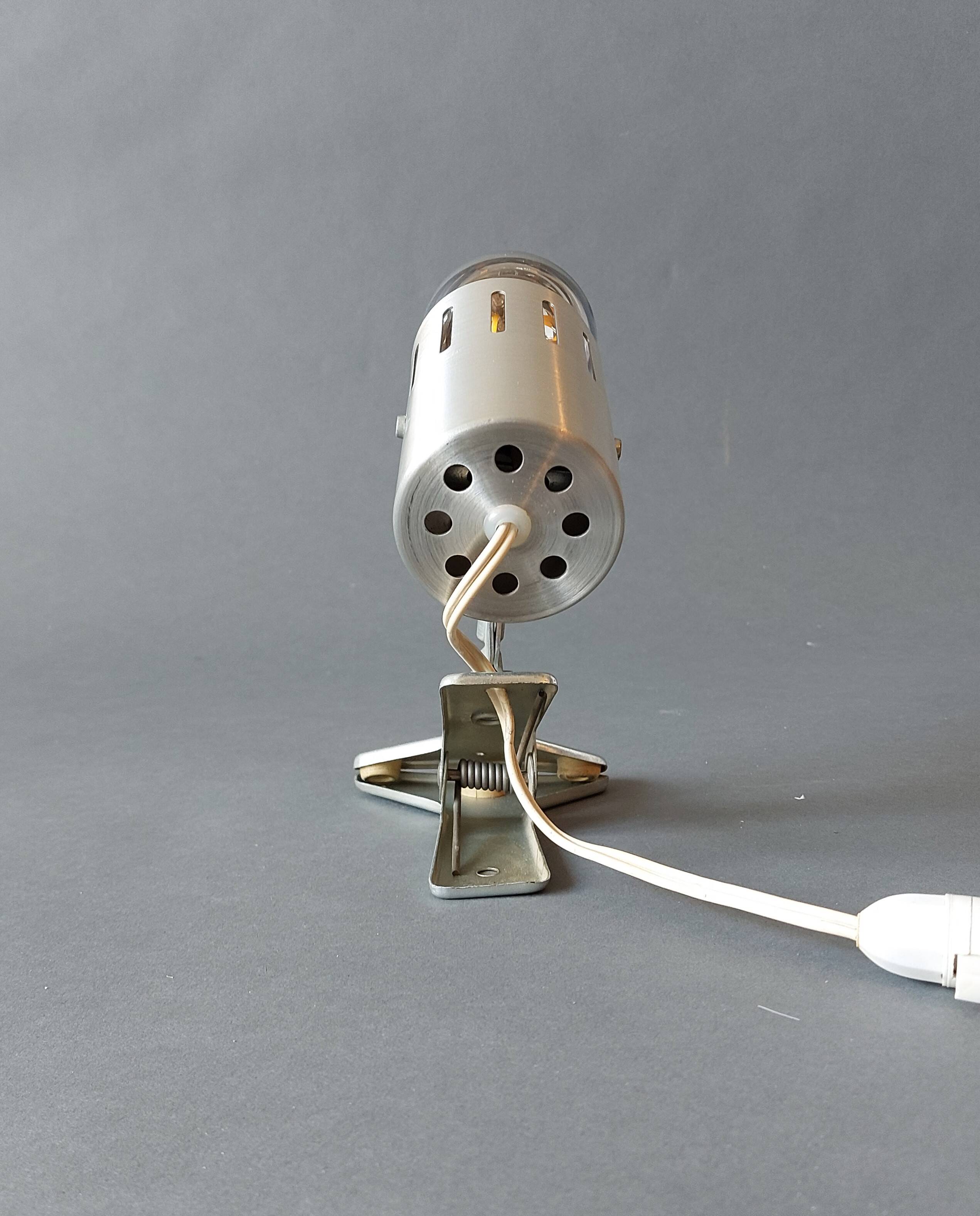 Vintage 1960 brushed aluminum clamp spotlight.