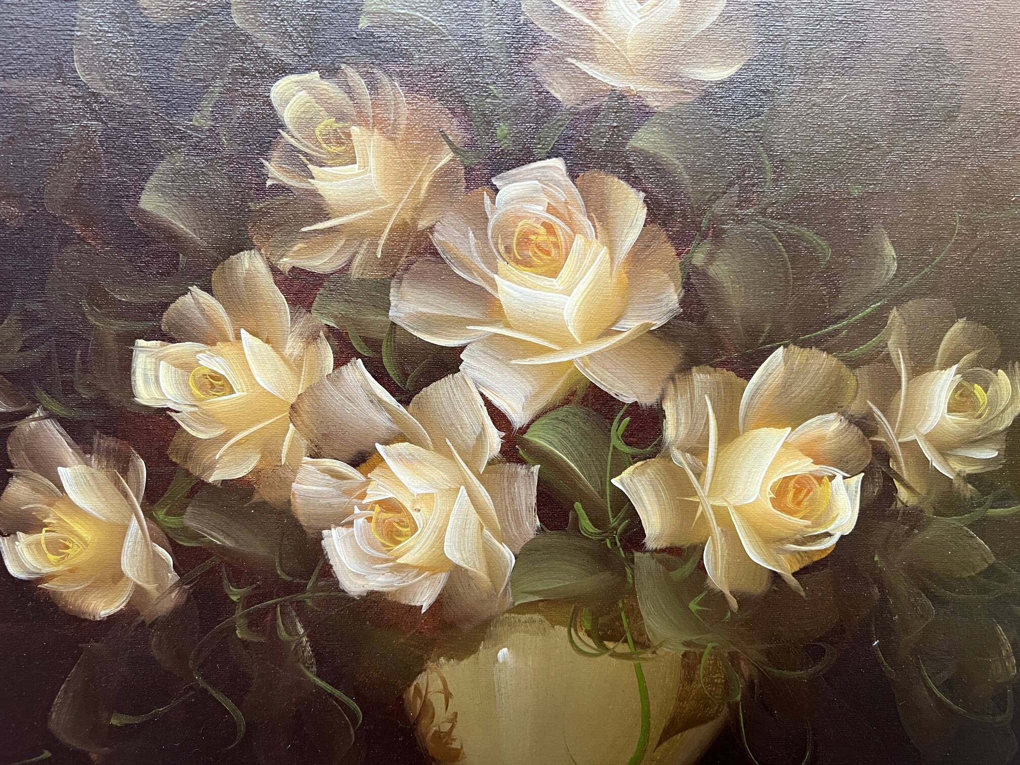 Tableau ancien « Nature morte aux roses ».