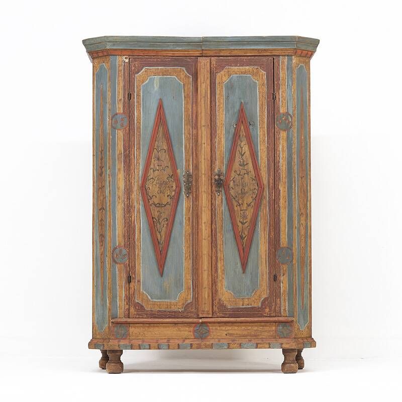 Armoire de mariée peinte art populaire de ferme rustique, 1827