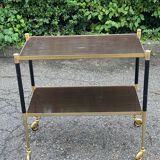 Desserte vintage sur roulettes laiton et palissandre