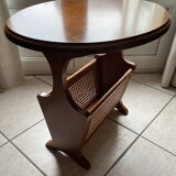 Wooden and cane magazine rack with tray on top, very good condition