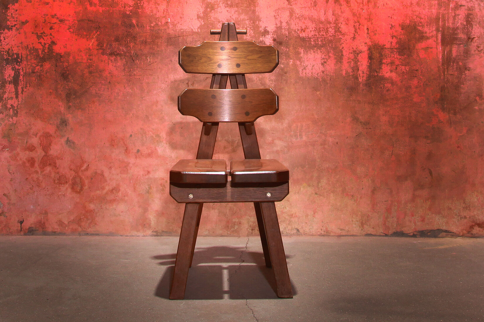 Vintage mid century brutalist solid oak dining chairs, 70