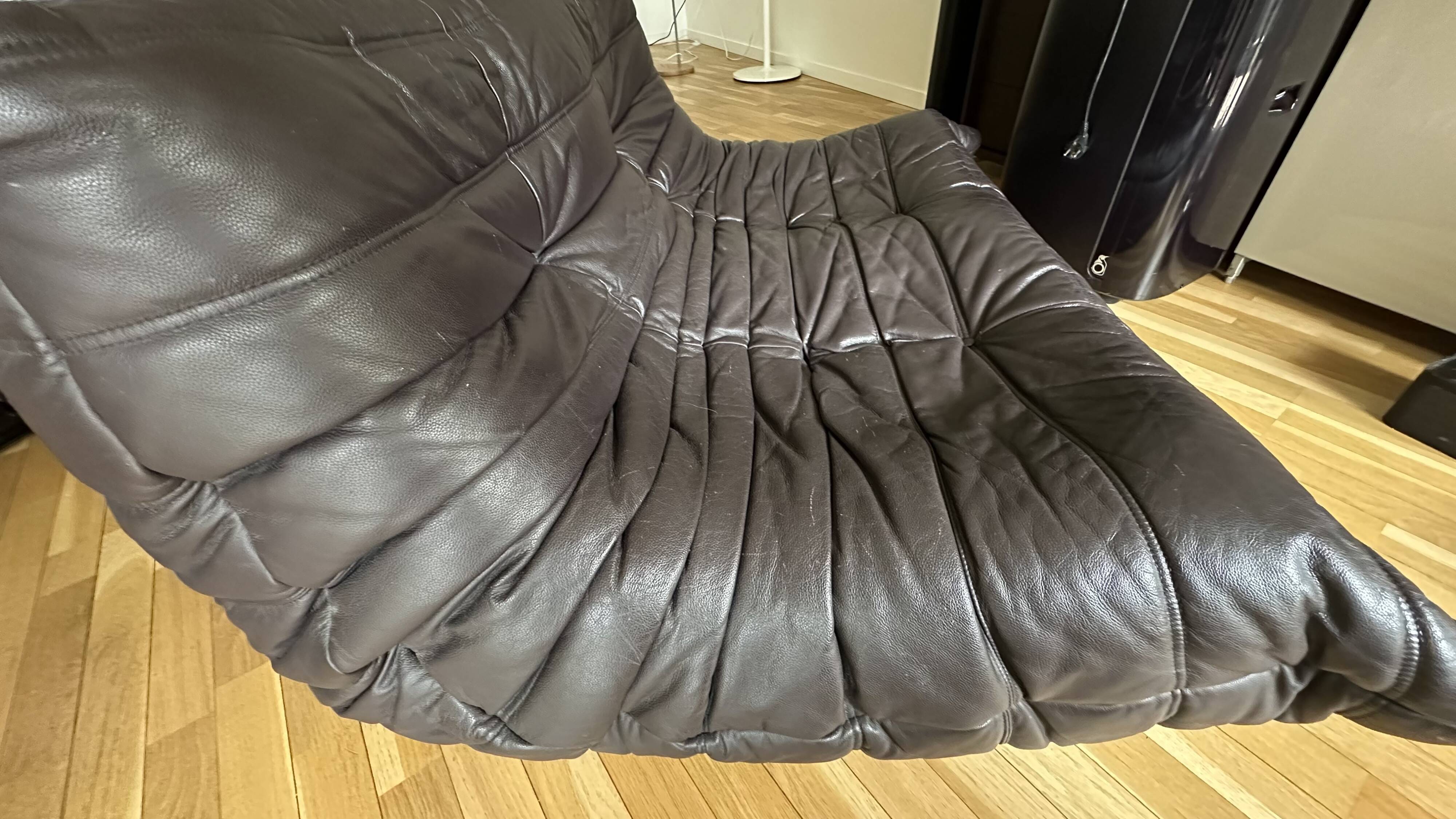 Togo corner sofa in Indiana Ink leather (2 two-seater benches and 1 corner piece)