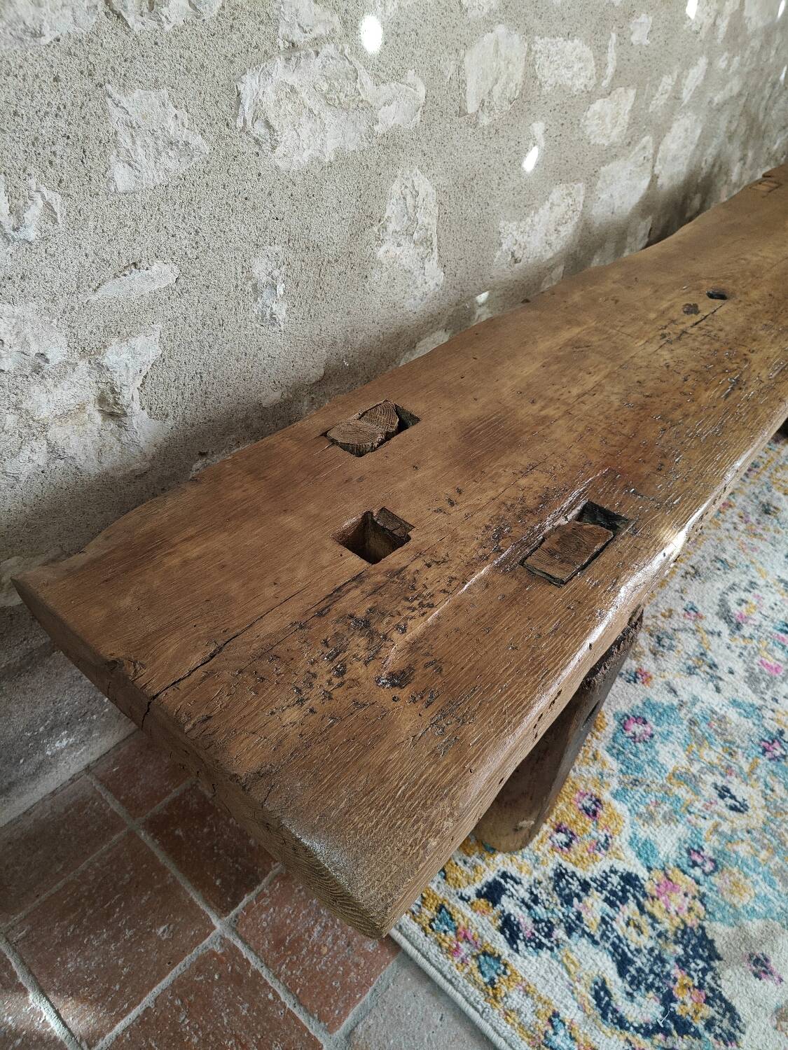 Large brutalist bench in solid oak