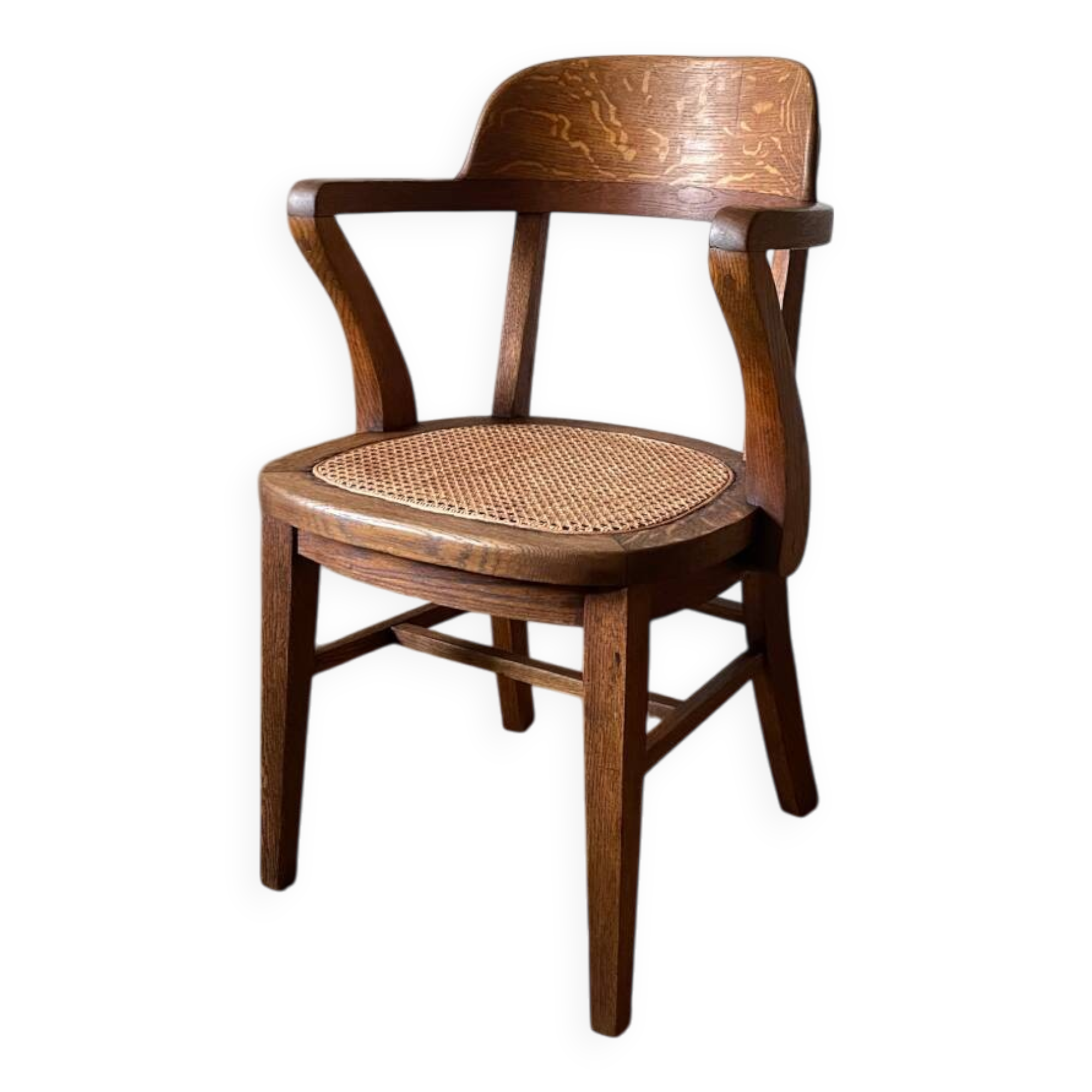 Solid oak and cane armchair