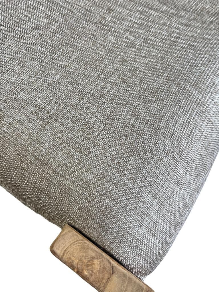 Solid wood chair with a linen-look seat.