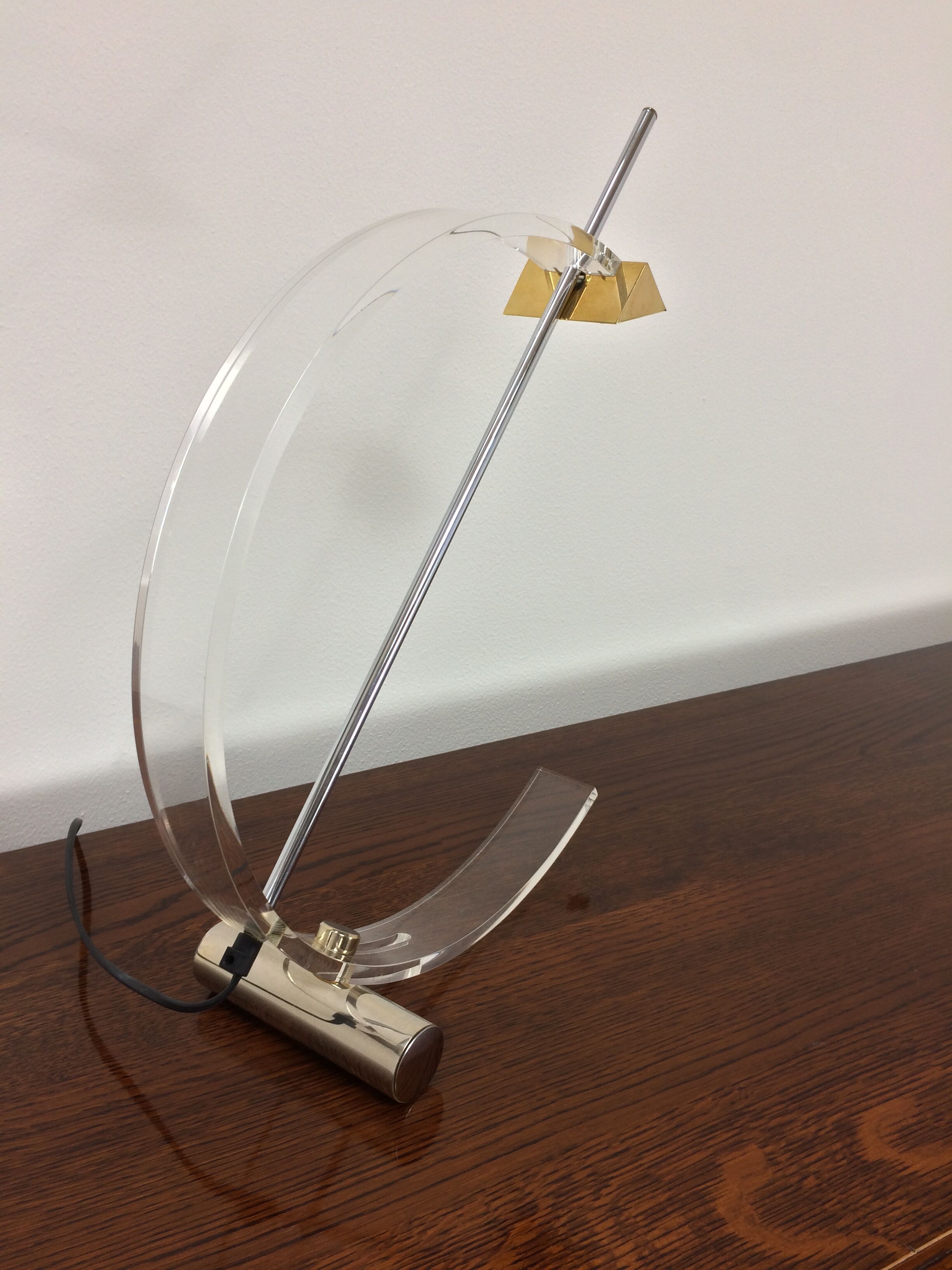 Plexiglas and brass table lamp, Italy 1980