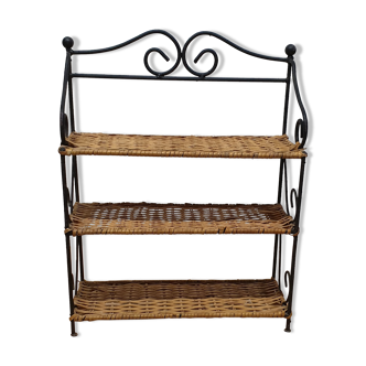 Wrought iron and wicker shelf