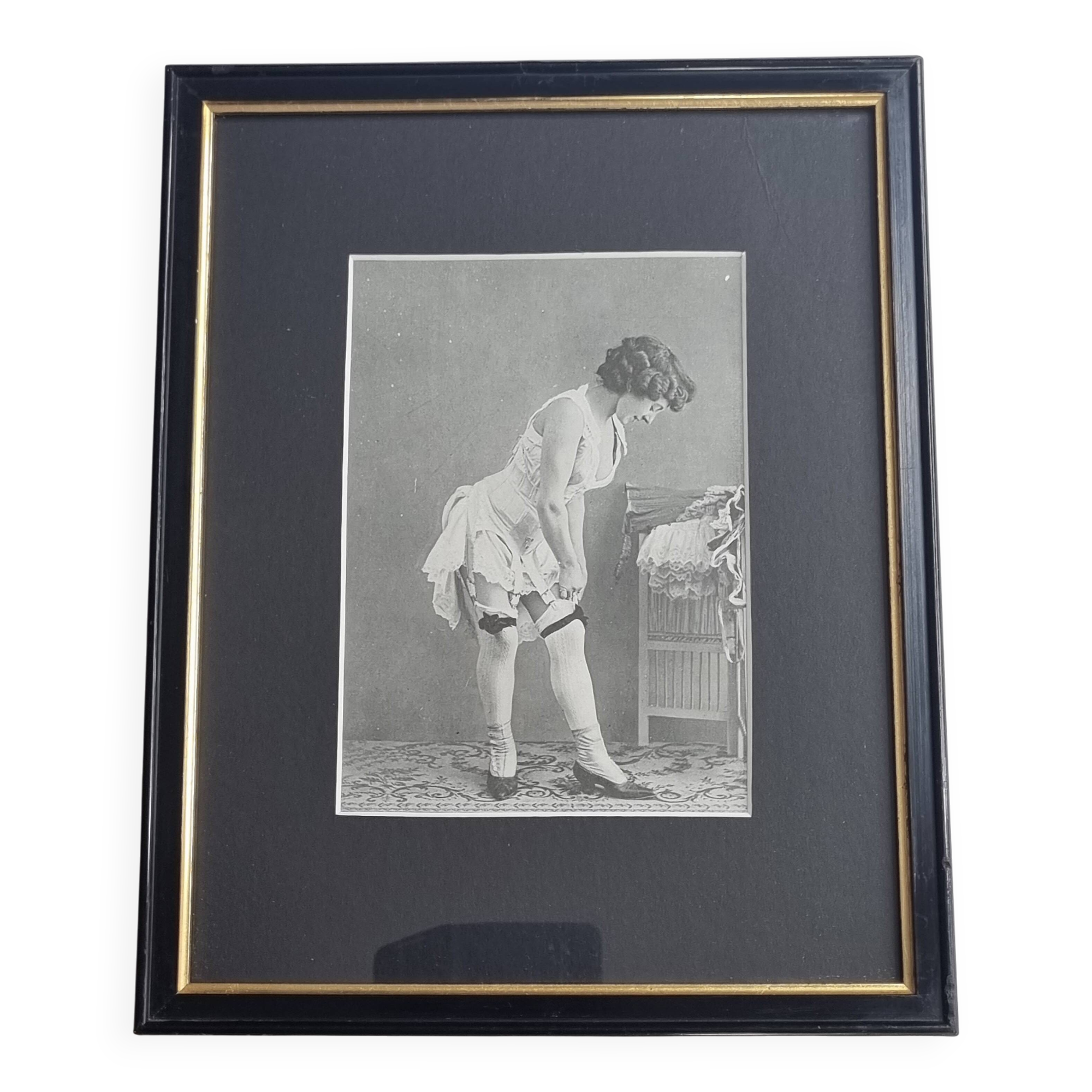Original photogravure on glossy paper, Model in stockings and shoes 1900