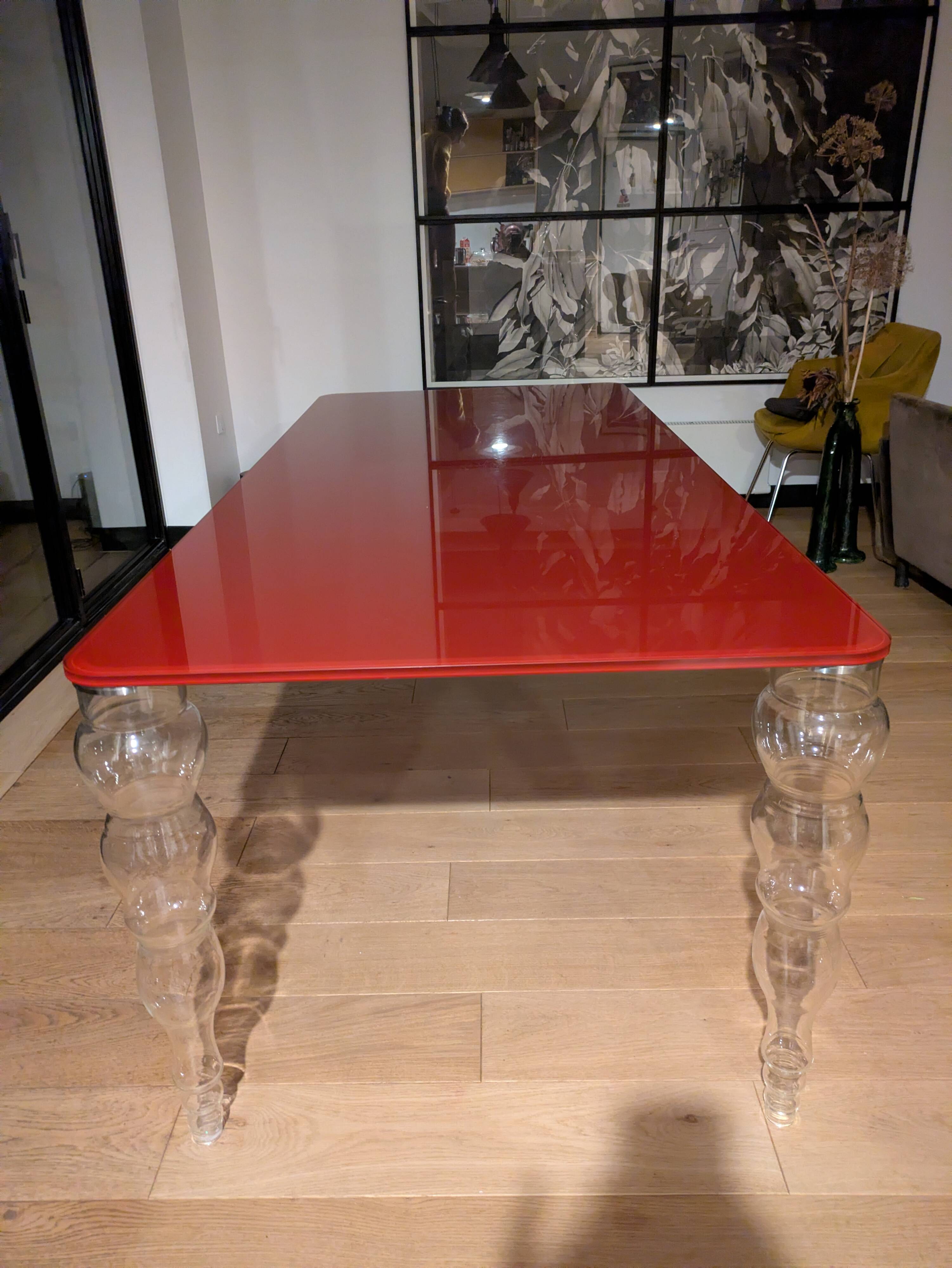 Table post-modern glass Italia POS02 red top