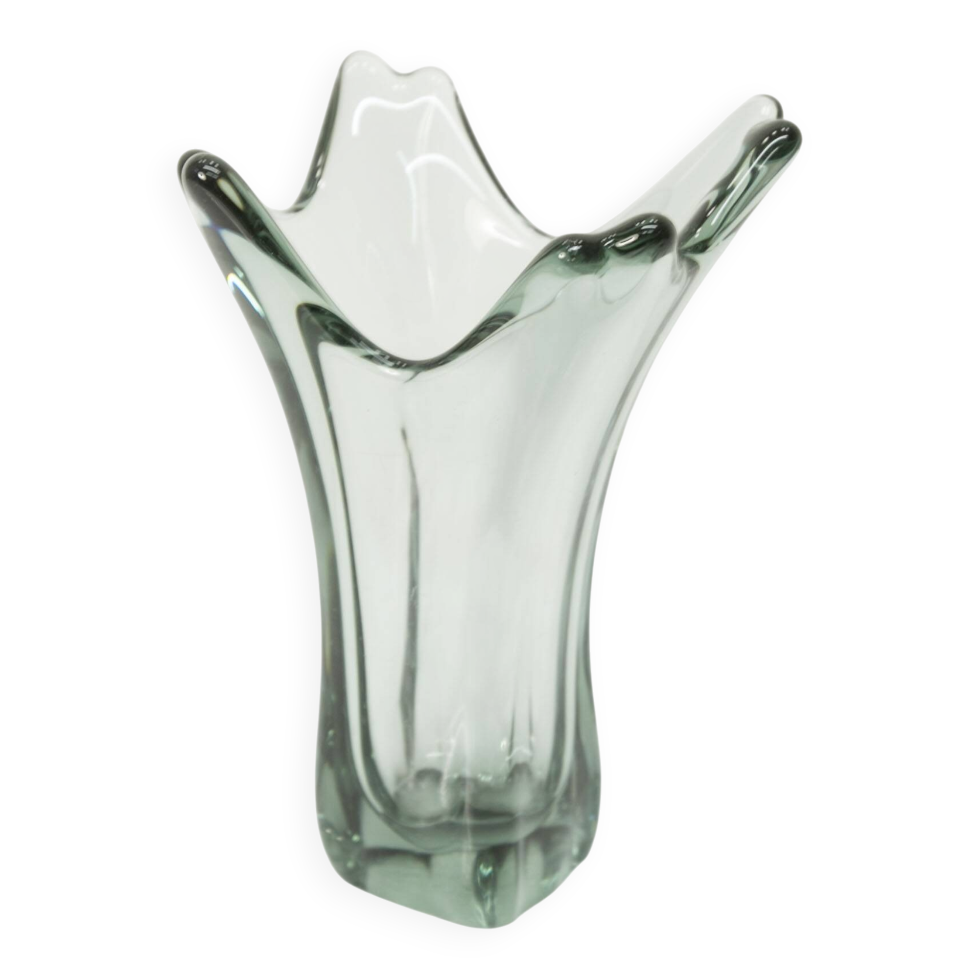 Transparent green Murano glass vase 1960