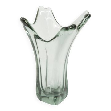 Transparent green Murano glass vase 1960