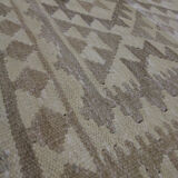 Beige cream scandinavian style kilim handmade flat-woven wool area rug- 198x155cm