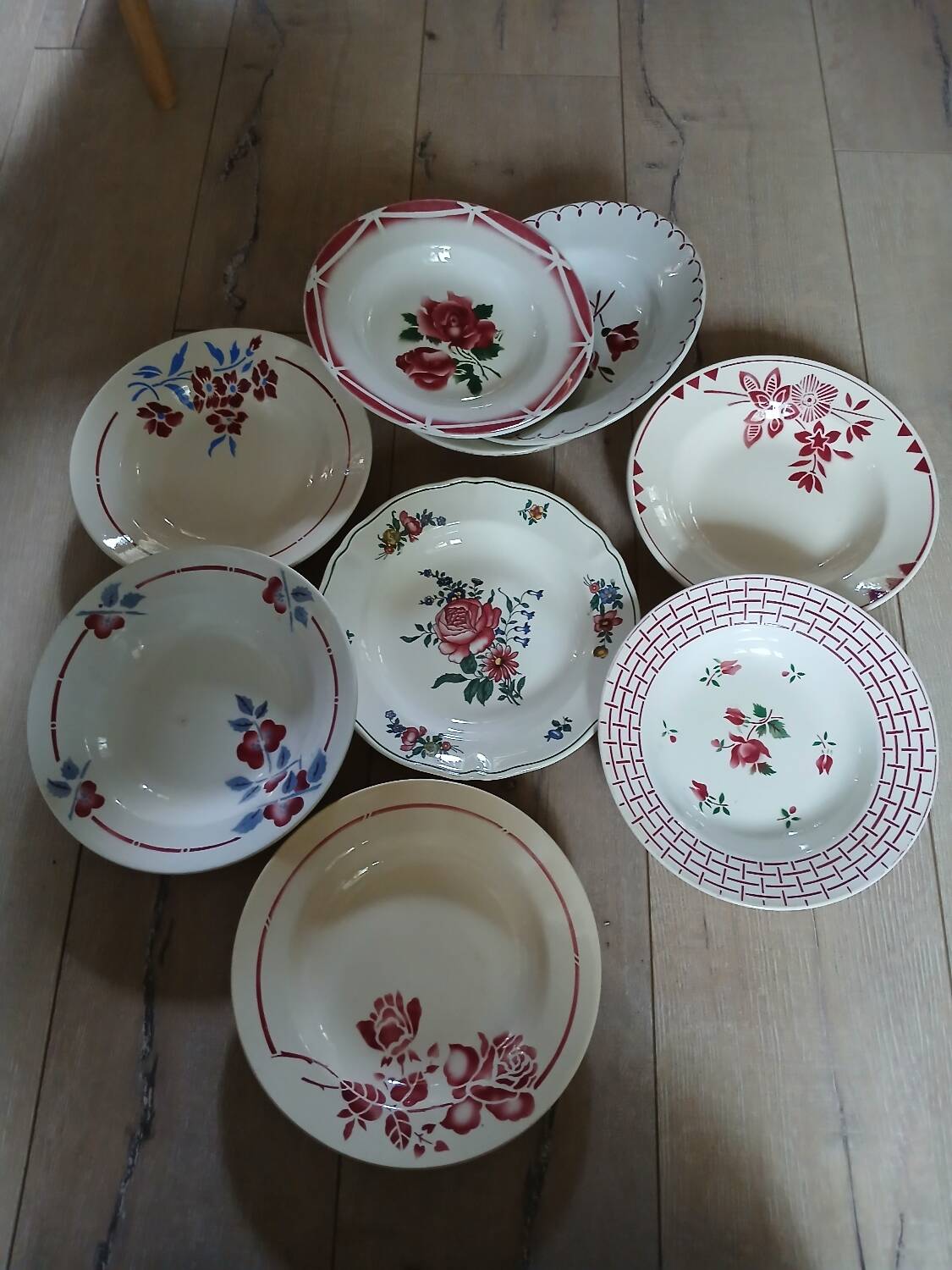 8 mismatched antique soup plates