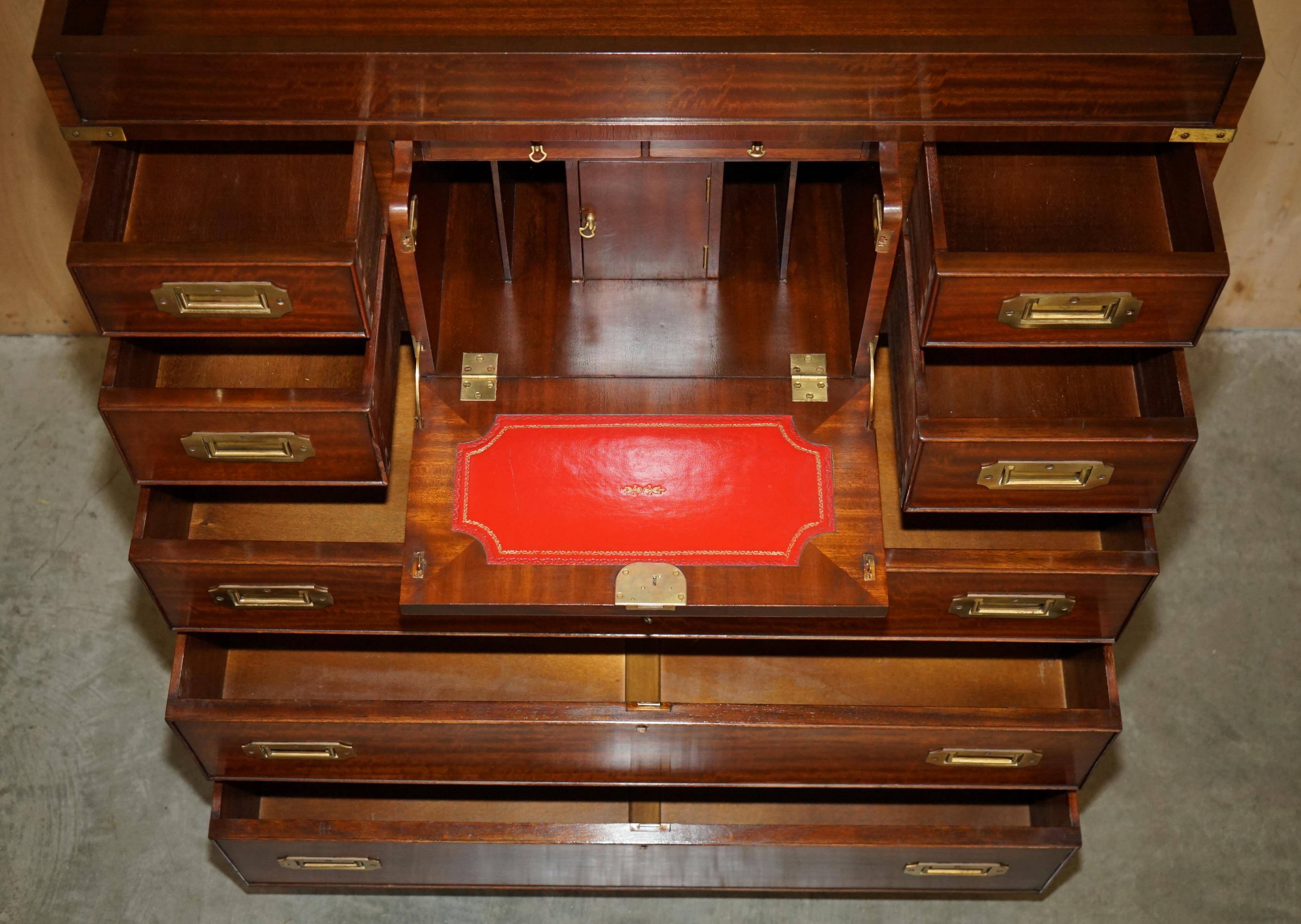 Vintage military commode FINE hardwood, brass and leather.
