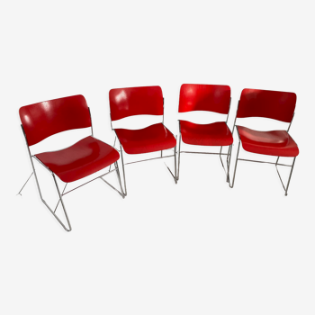 Chairs David Rowland 40 /4 by Seid international, wood and chrome, vermilion red. Chrome without roui